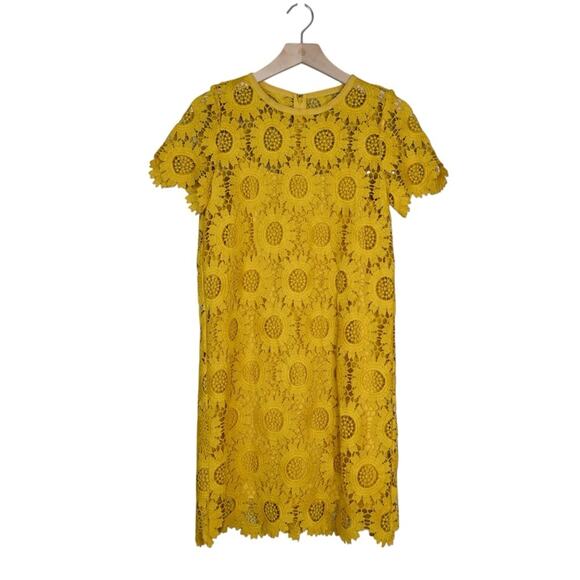 LOFT Womens 2 Yellow Sunflower Lined Lace Mini Dress - Picture 1 of 8